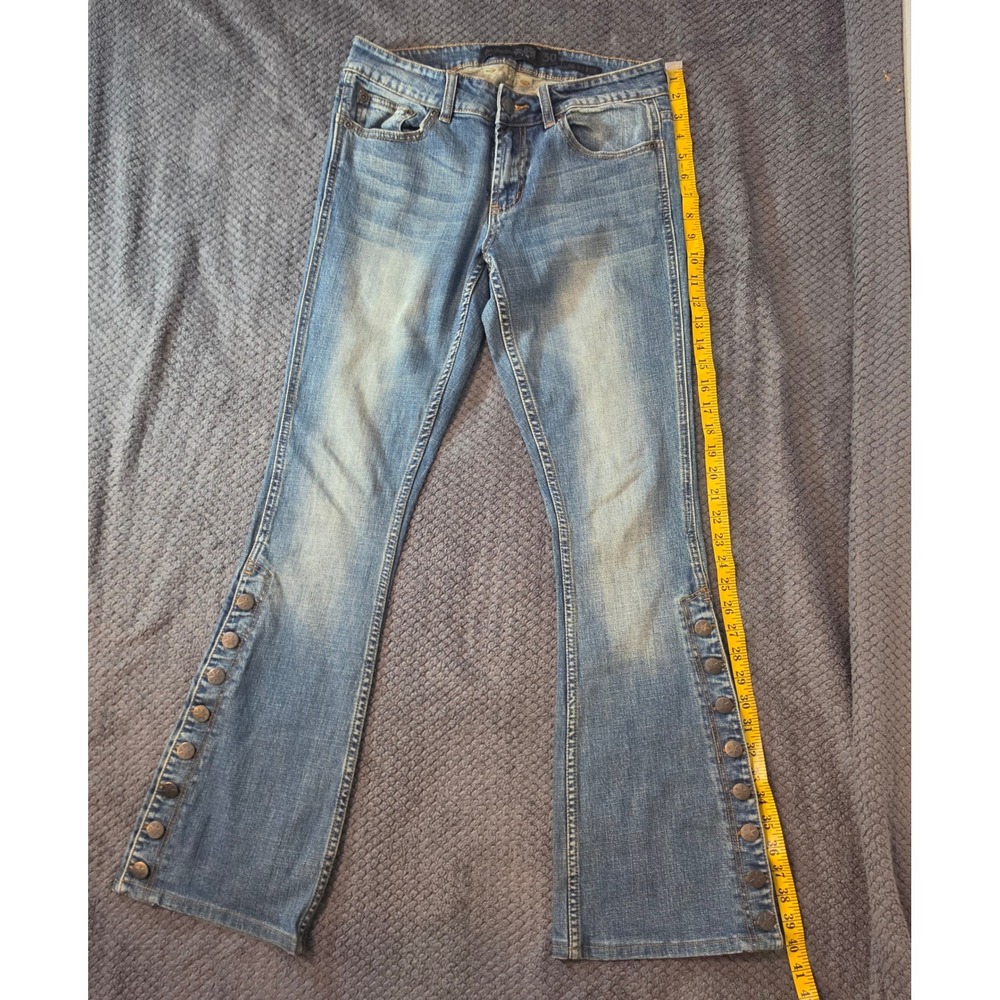 Wornstar Hellraiser Jeans Womens 30 Blue Flare Leg Star Button Slit Rocker Denim